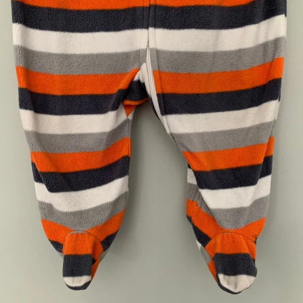 Carters Baby Boy 9M Fleece‎ Footed Sleeper Orange Blue Grey Striped Bear Pajamas